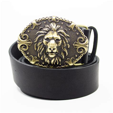 Leather belt with lion head buckle 